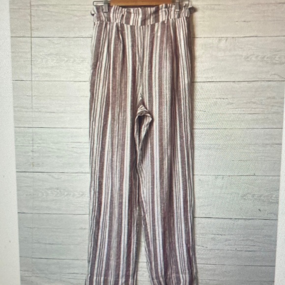 Pants - Striped Paperbag Waist Pants in Brown and Cream